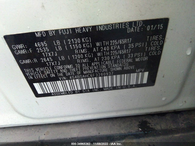 2015 Subaru Outback, VIN: 4S4BSAHC6F3280937