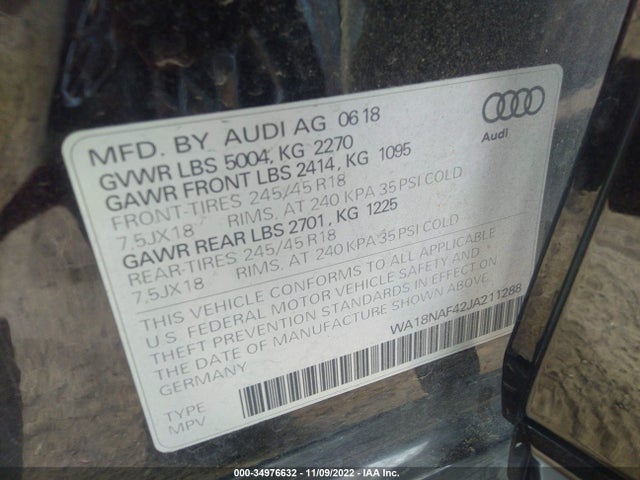 2018 Audi A6, VIN: WA18NAF42JA211288