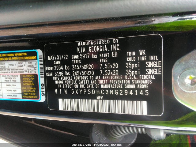 2022 Kia Telluride, VIN: 5XYP5DHC3NG294145