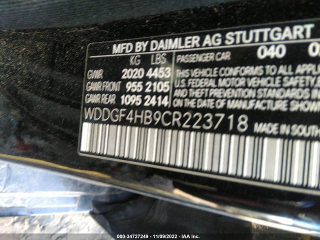 2012 MERCEDES-BENZ C-CLASS C 250 VIN: WDDGF4HB9CR223718