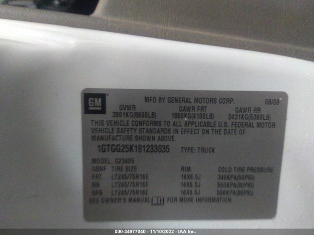 GMC SAVANA CARGO VAN 2008 1GTGG25K181233035 Image 11
