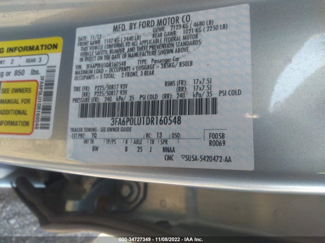 2013 FORD FUSION SE HYBRID VIN: 3FA6P0LU1DR160548