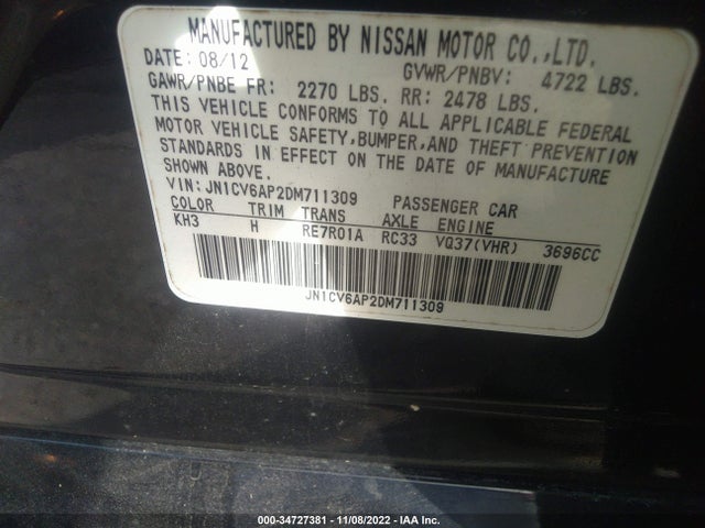 Продажа на аукционе авто 2013 Infiniti G37 Sedan Journey, vin: JN1CV6AP2DM711309, номер лота: 34727381