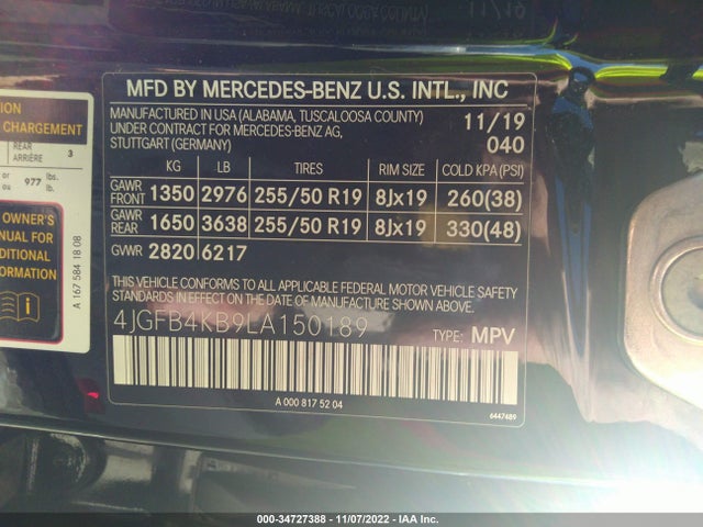 2020 Mercedes-Benz GLE-Class, VIN: 4JGFB4KB9LA150189