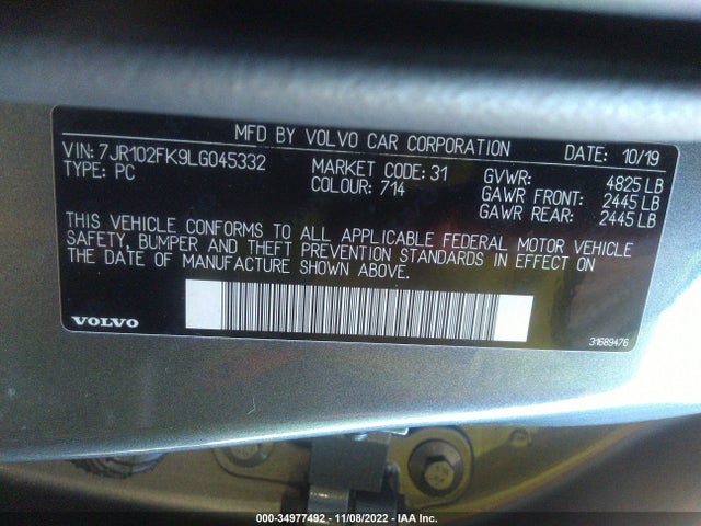 2020 Volvo S60, VIN: 7JR102FK9LG045332