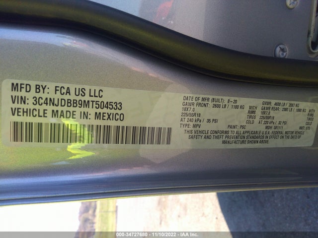 2021 JEEP COMPASS ALTITUDE VIN: 3C4NJDBB9MT504533