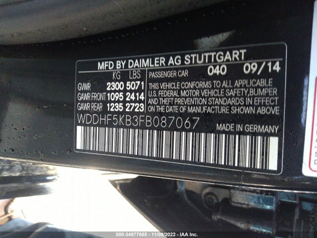 2015 Mercedes-Benz E-Class, VIN: WDDHF5KB3FB087067