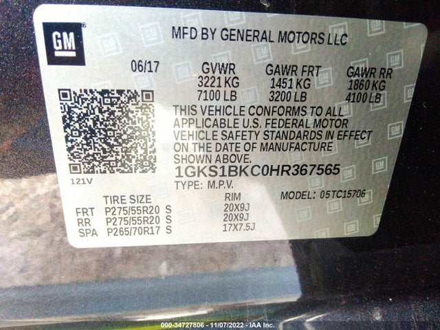 2017 GMC Yukon, VIN: 1GKS1BKC0HR367565