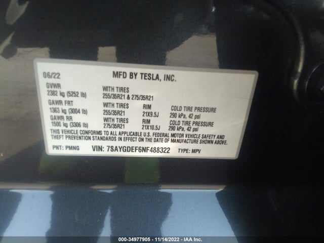 Tesla Model Y Performance 2022 7SAYGDEF6NF488322 Image 11