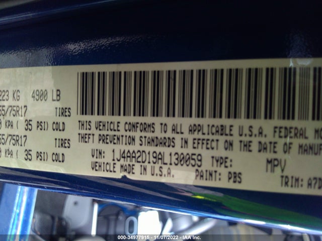 2010 JEEP WRANGLER SPORT VIN: 1J4AA2D19AL130059