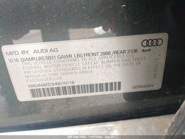 2017 Audi A8, VIN: WAU44AFD3HN010118