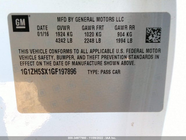 1G1ZH5SX1GF197896 Chevrolet Malibu