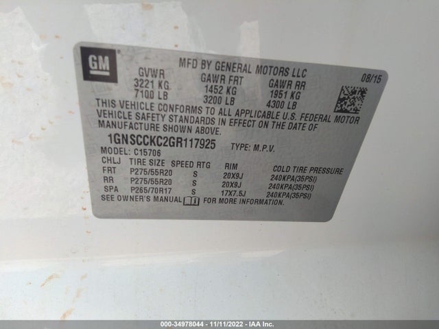 Chevrolet Tahoe Ltz 2016 1GNSCCKC2GR117925 Image 9