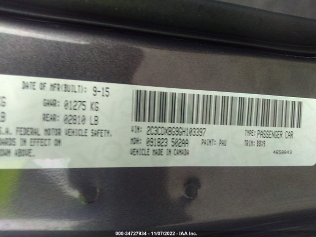 2016 Dodge Charger, VIN: 2C3CDXBG9GH103397