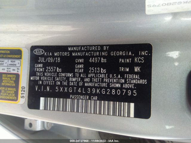 5XXGT4L39KG280795 KIA Optima Lx