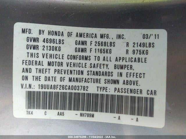 Acura Tl Auto 2012 19UUA8F26CA003782 Image 10