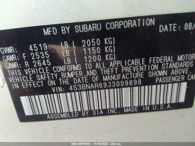 4S3BNAR69J3009898 Subaru u5