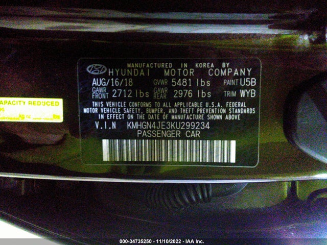 2019 Genesis G80, VIN: KMHGN4JE3KU299234