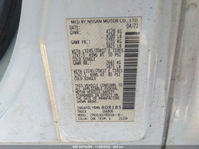 2021 Nissan NV, VIN: 1N6AF0LY8MN808185