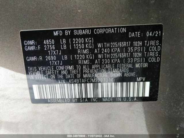 4S4BTAFC7M3207010 Subaru Outback Premium