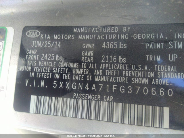 KIA OPTIMA EX 2015 5XXGN4A71FG370660 Image 10