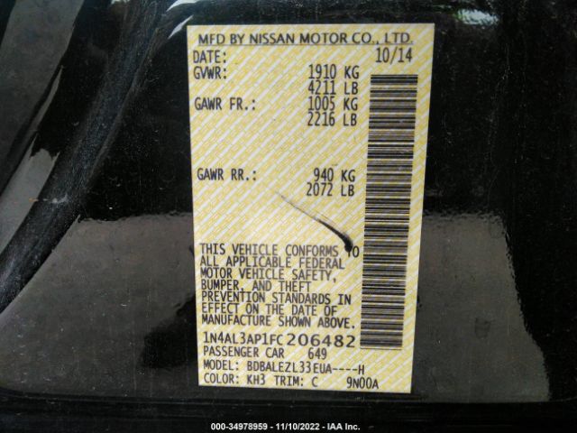 1N4AL3AP1FC206482 Nissan Altima 2.5 S