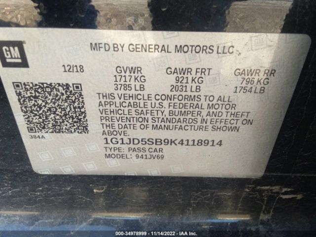 1G1JD5SB9K4118914 Chevrolet Sonic Lt Auto