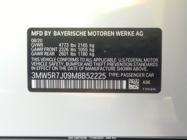 2021 BMW 3 Series, VIN: 3MW5R7J09M8B52225