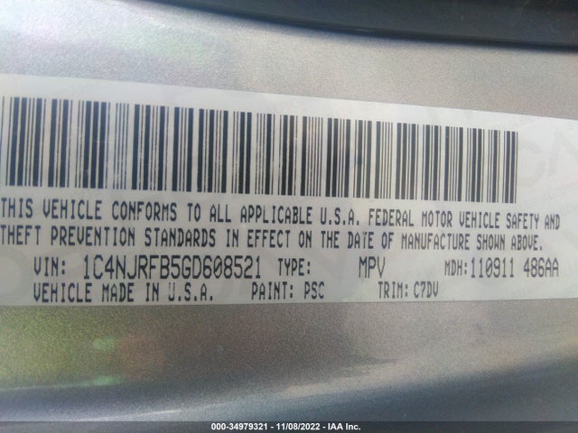 2016 Jeep Patriot, VIN: 1C4NJRFB5GD608521