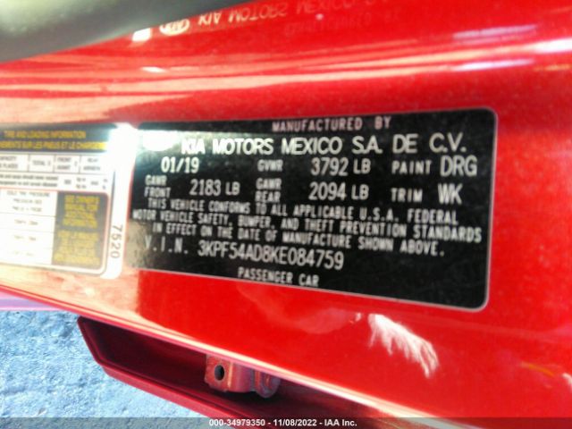 3KPF54AD8KE084759 KIA FORTE EX