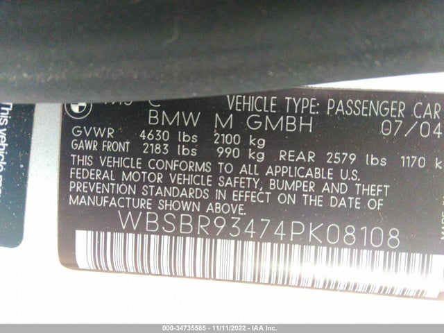 BMW 3 Series M3 2004 WBSBR93474PK08108 Image 9