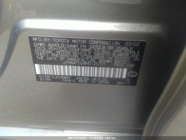 2022 Lexus IS, VIN: JTHAA1D28N5120771