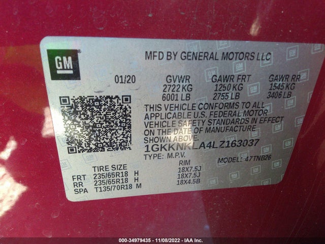 GMC ACADIA SLE 2020 1GKKNKLA4LZ163037 Image 9