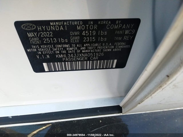 2022 Hyundai Sonata, VIN: KMHL34JJXNA051926