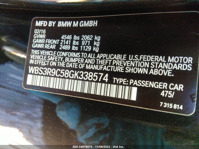 2016 BMW M4, VIN: WBS3R9C58GK338574