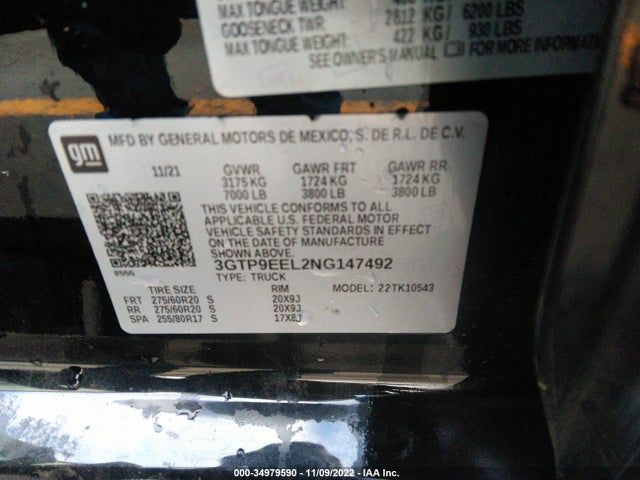 Продажа на аукционе авто 2022 Gmc Sierra 1500 Limited At4, vin: 3GTP9EEL2NG147492, номер лота: 34979590