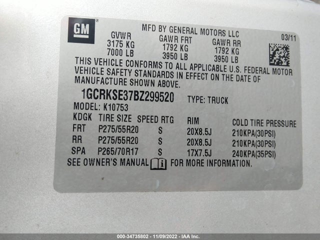 Chevrolet Silverado 1500 Lt 2011 1GCRKSE37BZ299520 Image 9