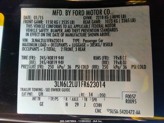 2015 Lincoln MKZ, VIN: 3LN6L2LU1FR623014