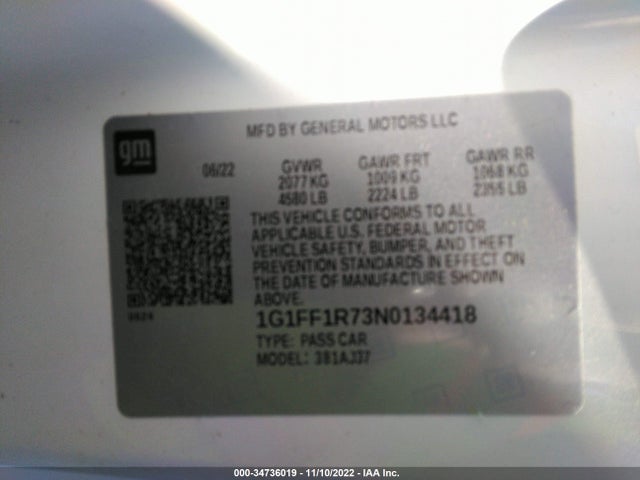 Chevrolet Camaro 1ss 2022 1G1FF1R73N0134418 Image 9