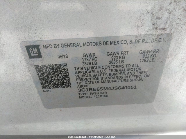 2018 Chevrolet Cruze, VIN: 3G1BE6SM4JS640051