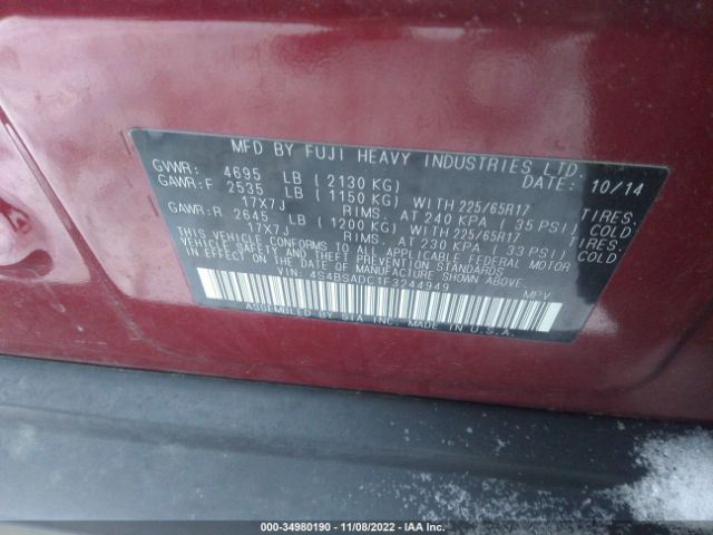 4S4BSADC1F3244949 Subaru Outback 2.5i Premium