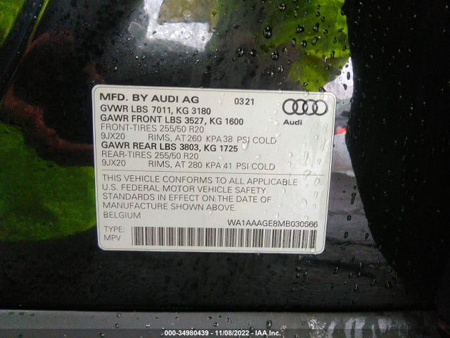 2021 Audi e-tron, VIN: WA1AAAGE8MB030666