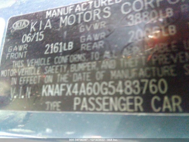KNAFX4A60G5483760 KIA FORTE LX