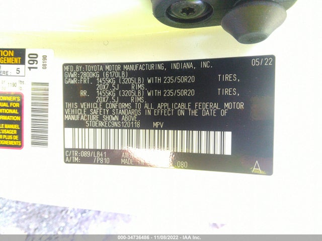 2022 Toyota Sienna, VIN: 5TDERKEC9NS120118