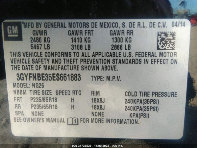 3GYFNBE35ES661883 Cadillac Srx Luxury Collection