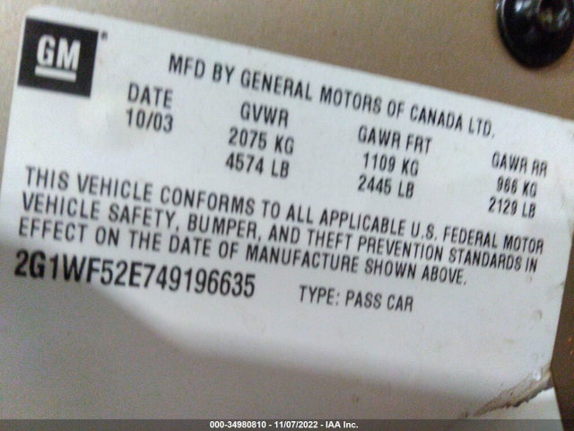 Chevrolet IMPALA 2004 2G1WF52E749196635 Image 10