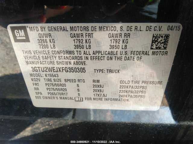 GMC Sierra 1500 Denali 2015 3GTU2WEJXFG350305 Image 9