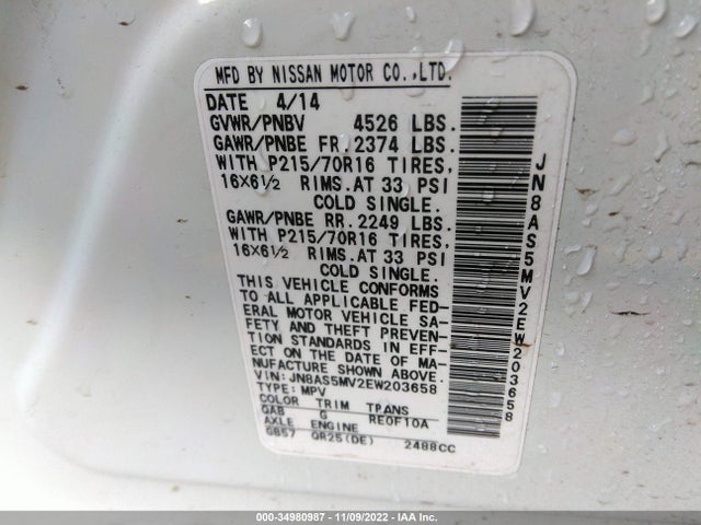 Nissan Rogue Select S 2014 JN8AS5MV2EW203658 Image 9