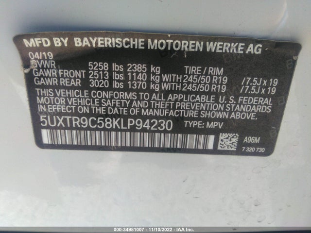 BMW X3 Xdrive30i 2019 аукцион фото