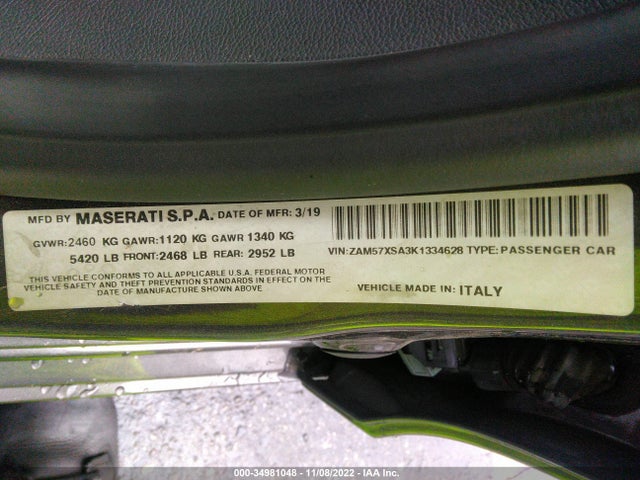2019 Maserati Ghibli, VIN: ZAM57XSA3K1334628